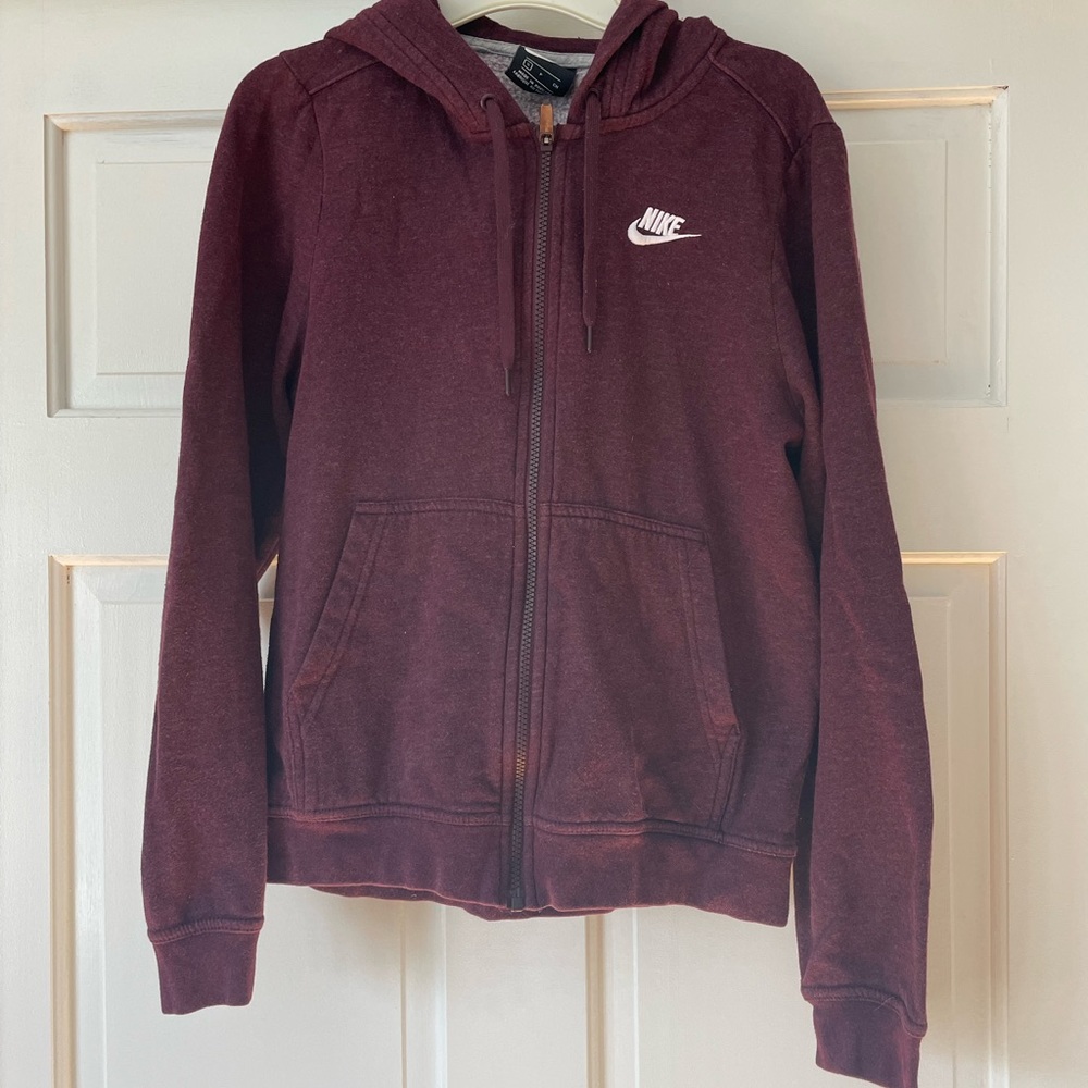 Nike Club Fleece Full Zip Hoodie Small Heathered Burgundy Maroon Sweatshirt